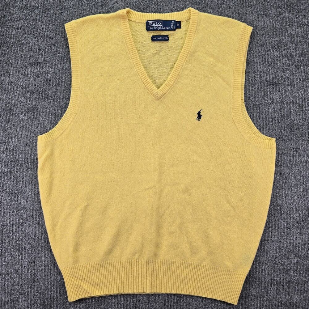 Vintage Polo Ralph Lauren Sweater Vest Mens Medium Yellow Lambs Wool V Neck